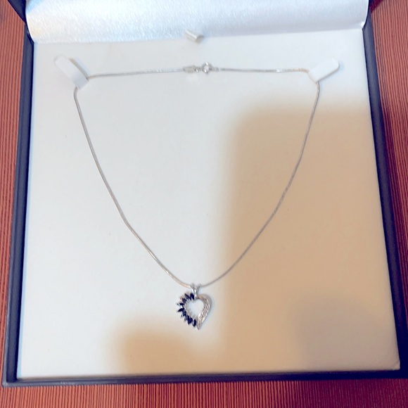 Jewelry - Sterling Silver with blue sapphire heart pendant.